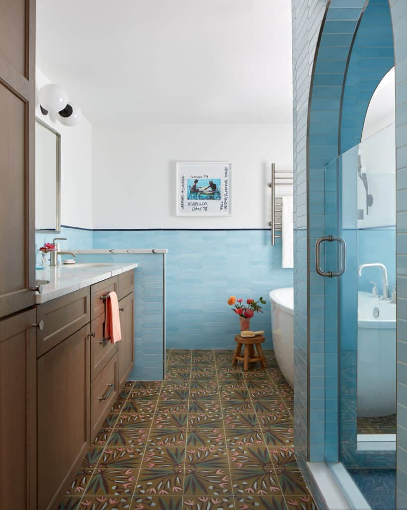 Main Line Bath Interior Design Colorful Blue Tile