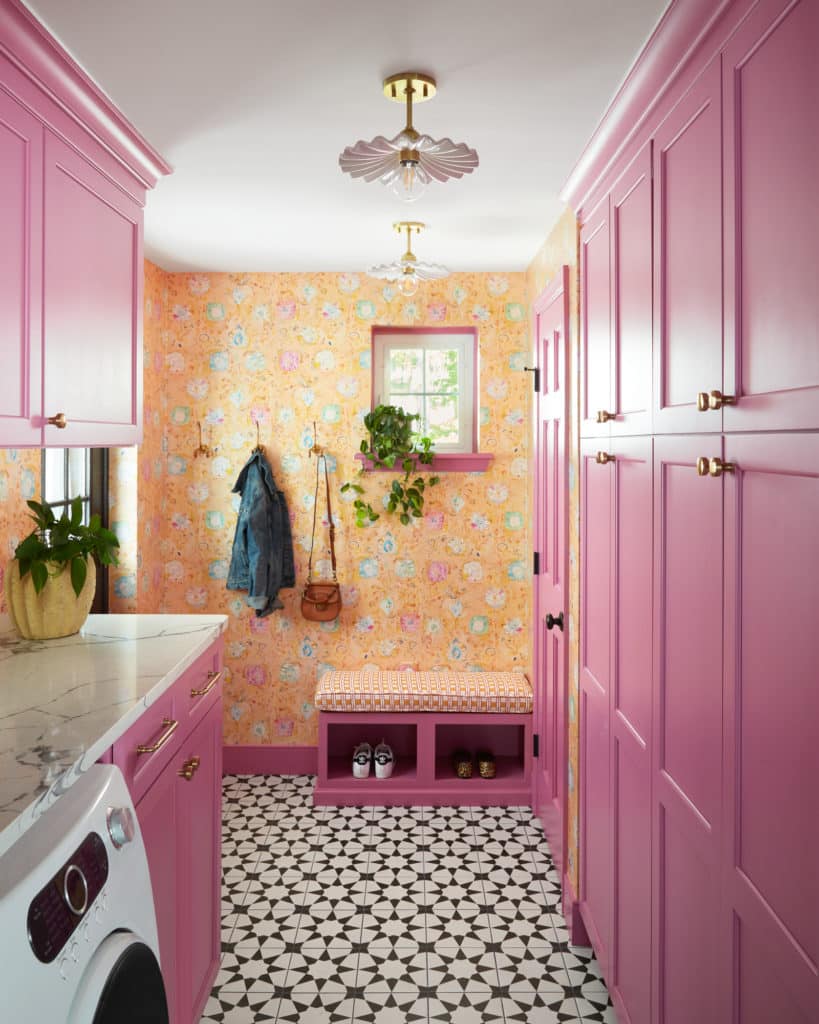 Pink Cabinetry Laundry Mudroom Wallpaper Radnor Interior Design